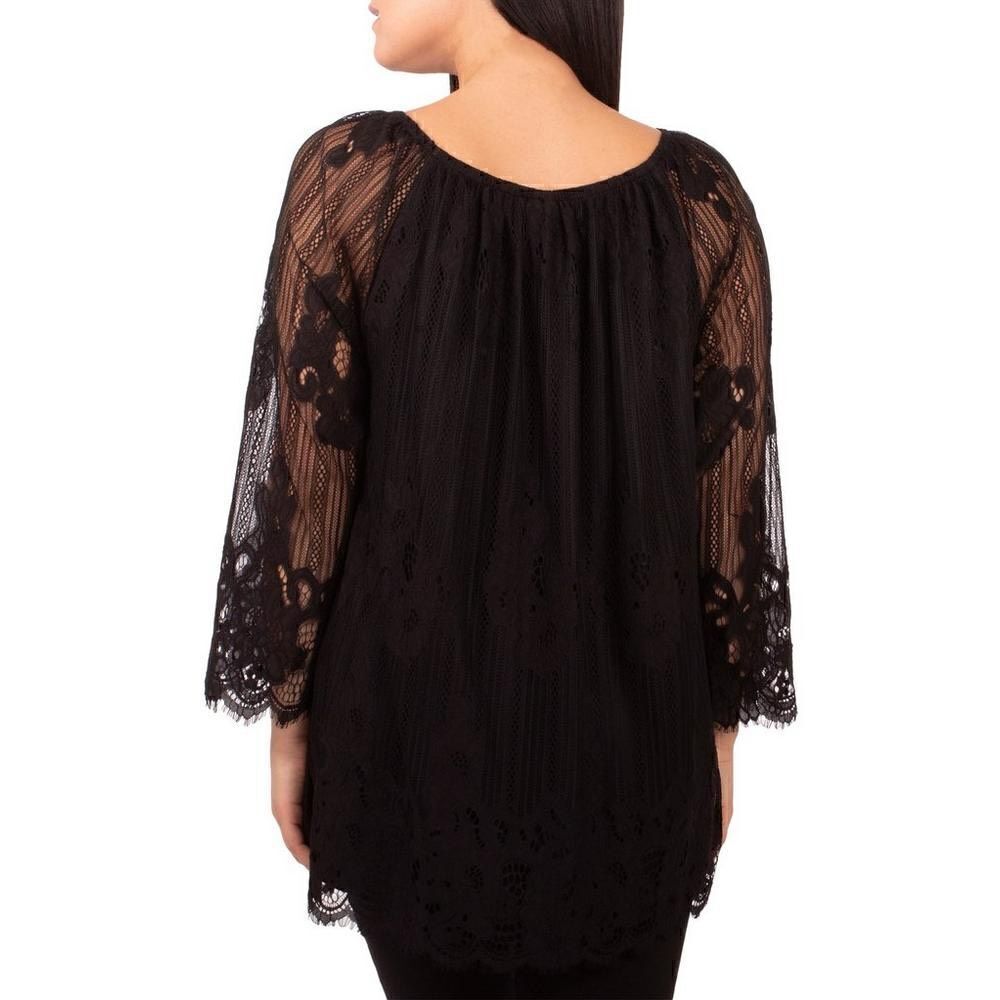 NWT NY COLLECTION Scalloped Hem Peasant Top Size Medium - Picture 2 of 7